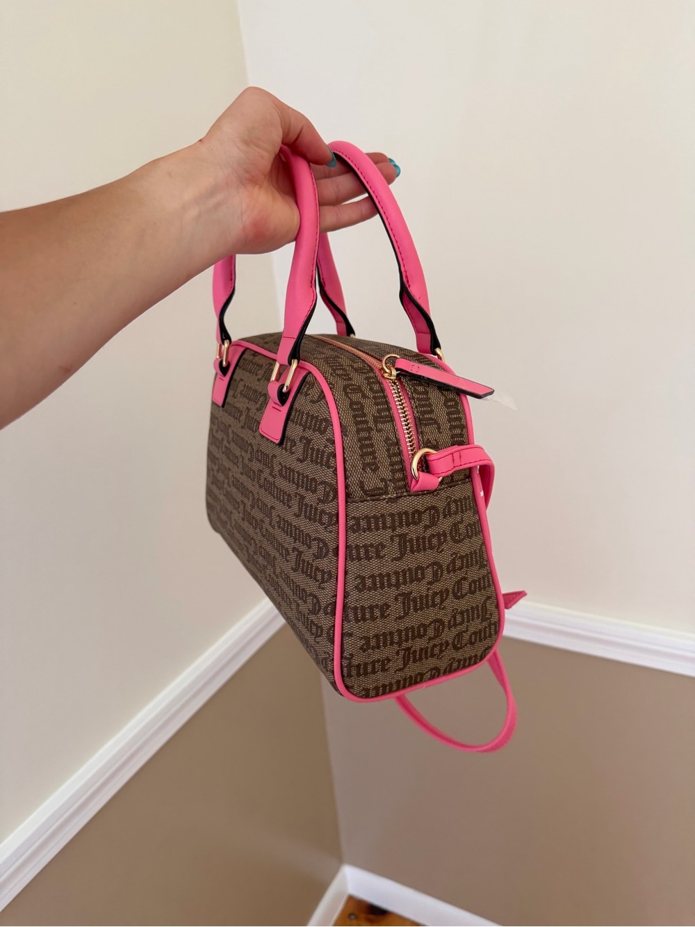 Juicy Couture Pink and Brown Logo Satchel - Picture 3 of 6